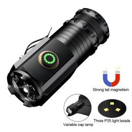 Tools Strong LongRange Flashlight Super Bright P35 Fixed Focus With Strong Magnetic MultiFunction Clip Cap Light 1300 Lumens