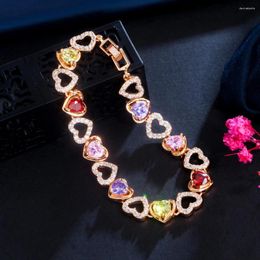 Link Bracelets ThreeGraces Shiny Multicolor Cubic Zirconia Love Heart Shape Bracelet For Women Trendy Party Costume Jewellery BR389