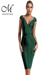 Bandage Dress Summer Women039s Green Bodycon Dress Sexy V Neck Party Dresses Fashion Striped Classy Evening Club Outfits 2106087264793