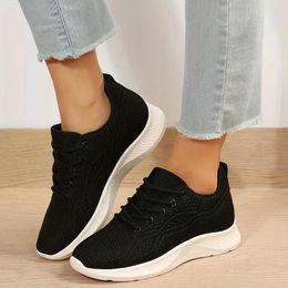 Casual Shoes 2024 Spring Women's Simple Solid Colour Lace-Up Sports Outdoor Comfortable Large Size 36-43