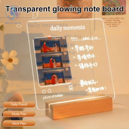 LED Note Board Night Light Creative USB Warm Light Message Board with Mark Pen Wooden Light Base Acrylic Memo Board for Bedroom