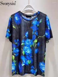 Women's T Shirts Svoryxiu Fashion Designer Summer Morning Glory Print Casual T-Shirts O-Neck Loose Short Sleeve Thin Style Breathable Top