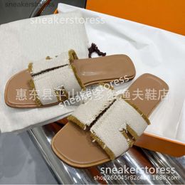 Beach Sandal Slipper Shoes Oranh 2024 Womens New Coloured Denim Canvas Tassel Oran Flat Bottom J926