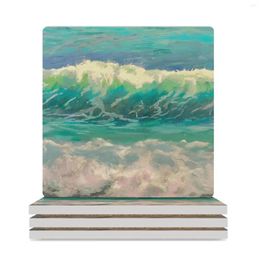 Table Mats Seaworthy Waves Ceramic Coasters (Square) White For The Kitchen Accessories Cup Pads Coffee Cups