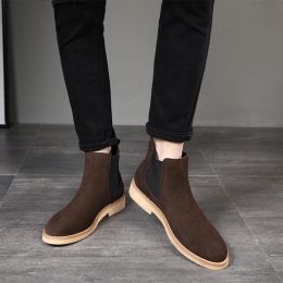 Boots Pointed Toe British Vintage Men Casual Shoes Genuine Leather Male Ankle Boots SlipOn Dress Wedding Snow Warm Plush Chelsea Boot