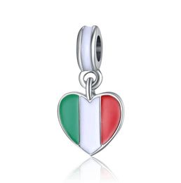 20pcslot Fashion Silver plated Enamel Italy Flags Heart Design Alloy metal DIY Charm fit European BraceletNecklace Low PED9983425