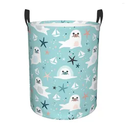 Laundry Bags Foldable Basket For Dirty Clothes Cute Seals And Seastar Storage Hamper Kids Baby Home Organiser