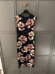 Casual Dresses 2024 Spring/Summer Flower Oil Painting Printed Round Neck Tank Top Dress Sleeveless H-shaped Women Loose Midi Femal Skirt