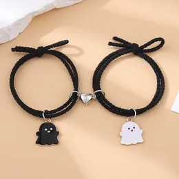 Charm Bracelets 2Pcs/Set Ghost Pendant Bracelet For Women Men Handmade Woven Rope Heart Magnetic Couple Jewellery Valentine's Day Gifts