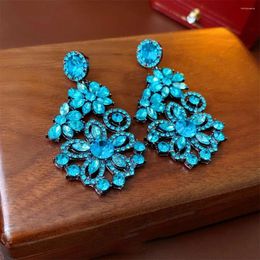 Stud Earrings Fashion Elegant Blue Flower Light Luxury Versatile Pendant Exaggerated Rhinestone Ear Studs