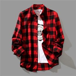 Mens Korean Fashion Black White Plaid Shirt Loose Long-sleeved Casual Handsome Tops Shirts And Blouses 240318