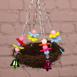 Parrot Bird Small Pet Toy Rattan Bird Nest Bite Swing Stand Bird Cage Accessories Hanging Basket Straw Nest