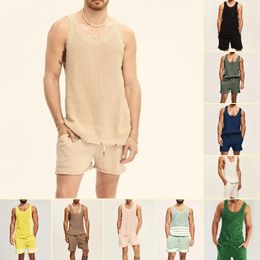 Mens Suit Twopiece Sets Knitted Sleeveless Tank Top Shorts Casual Sports Fashion Streetwear Tracksuit 240326