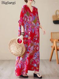 Party Dresses Oversized Summer Floral Long Dress Women Flower Print Loose Fashion Ladies Casual Robe Woman 2024