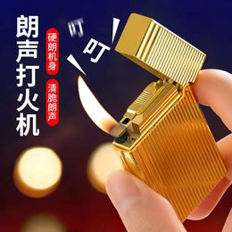 New Men's Business Trend Open Cover Steel Sound Iatable Metal Straight Gas Lighter Men's Gift Cigar Cigarette Accessories