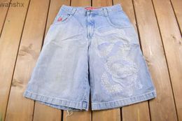 Men's Shorts Y2K denim shorts retro JNCO snake bag jeans summer hot selling 90s fashion Harajuku shorts mens street clothing shorts mensL2404