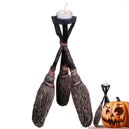 Candle Holders Halloween Holder Gothic Home Decor Broom Candlestick With Triangle Base For Living Room Office Table Ornaments