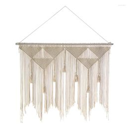 Tapestries Promotion! Macrame Wall Hanging Boho Woven Tapestry Beige White Tassel Decor Curtain For Home Backdrop (Wood Stick Not Included