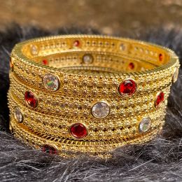 Bangles Africa 4pcs/lot luxury dubai Bangles For Women Girl With rhinestones Jewelry Saudi Arabia Bracelets Habesha Indian Bride Gift