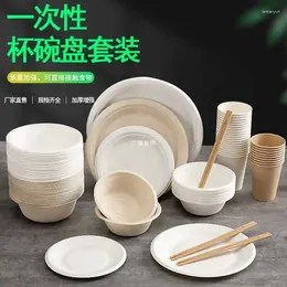 Disposable Dinnerware Bowl Chopsticks Party Set Household Paper Plate Tableware Degradable Disc Outdoor Cup