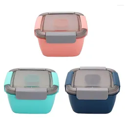 Dinnerware Plastic Lunch Box With Fork Sauce Microwaveable Picnic Salad Fruit Preservation Durable 17.4 X 9.7Cm