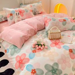 Bedding sets Simple bedding ground wool bed sheet washed cotton four-piece student dormitory bed sheet three-piece net celebrity model