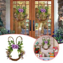 Decorative Flowers Easter Rattan Garland Purple Rose Decoration Door Hanging Home Ornaments Wreath Window Suction Cups