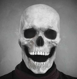 Full Head Skull Mask Helmet With Movable Jaw Masques Entire Realistic Latex Scary Skeleton Z L2205307131857