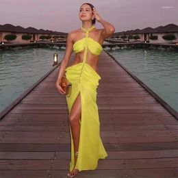 Summer Cover Ups Women Swimsuit Halter Sleeveless Robes Bathing Suit 2024 Solid Colour Beach Holiday Maxi Dresses Cover-Up