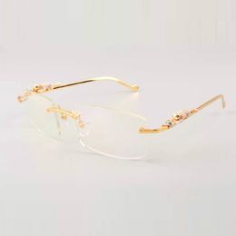 New DHL Free Shipping Home Golden Luxury Leopard Diamond Metal Glasses Legs 6384086-B High Quality Square Glasses Frame Size 53 -22-140mm