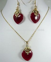 Necklace Earrings Set Beautiful Gold Plate Red STONE Pendant
