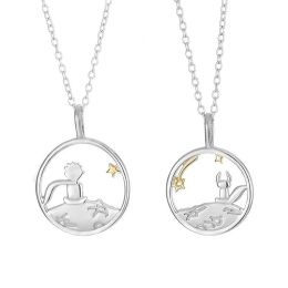 2pcs Cute Prince Little Fox Pendants Necklace Choker Necklace Couple Pendants emo Women Jewellery Accessories for Girls Gift