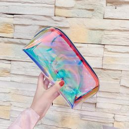 Storage Bags Fashion Laser Semicircle Cosmetic Bag TPU Transparent Waterproof Colourful Wash Desktop Sundries