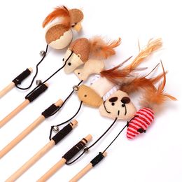 Cat Toy Cat Tease Stick Bell Feather Wooden Handmade Cat Tease Stick Mouse Cat Toy Wooden Pole Cat Tease Stick
