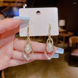 Dangle Earrings Korean Fashion Rhombus Full Shiny Zircon Decor With Moonstone Boho Elegant Jewellery Wedding Banquet Accessories