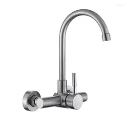 Bathroom Sink Faucets 304 Kitchen Wall-mounted Vegetable Basin Faucet Double-hole Rotatable Cold And