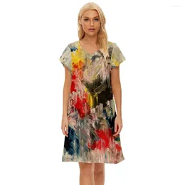 Party Dresses Women Fashion Abstract Printed Summer Loose Beach Dress A-Line Ladies Casual Elegant V-Neck Tank