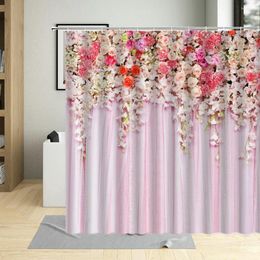 Shower Curtains Spring Floral Plant Vine Scenery Bathroom Decor Pink Hanging Flowers Curtain Polyester Waterproof With Hooks
