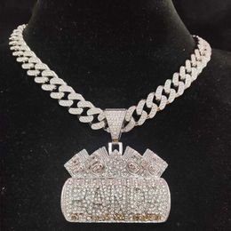 Anhänger Halsketten Männer Frauen Hip Hop Iced Out Bling Geld Tasche Halskette mit 13mm Kristall Kubanischen Kette Hiphop Mode Charme Schmuck 230613