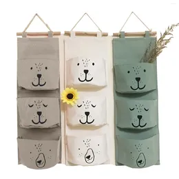 Storage Bags Linen Wall Hanging Bag 3 Pockets Cute Clothes Organiser Closet Children Room Pouch Home Decor