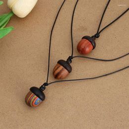 Pendant Necklaces Vintage Screwable Wooden Acorn Box Long Necklace Adjustable Wax Rope Pine Cone Storage Drop Jewelry