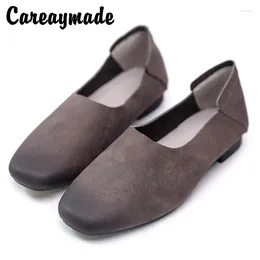 Casual Shoes Careaymade-Real Leather Women's Carver Cowhide Round Head Shallow Flat Sole Retro Single Lazy Driving