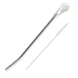 Drinking Straws Straw Spoon Stainless Steel With Cleaning Brush Tea Strainer Cocktail Shaker Reusable Bar Party Tools