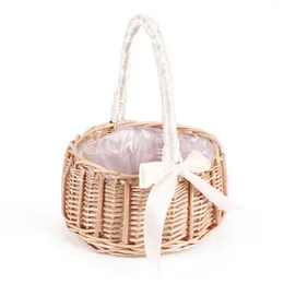 Jewellery Pouches Woven Flower Basket Rattan Storage Girl Hand Handmade With Bow S