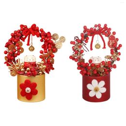 Decorative Flowers Fu Character Flower Pot Fake Bucket Table Centerpiece Chinese