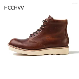 Boots Motorcycle Men's Red Leather Casual Tide Brand Retro Handmade Shoes High Help Work Military Winter