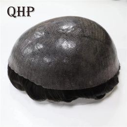Toupees Toupees QHP Straight Mens Toupee 100% Natural Human Hair I SKIN Male Hair Prosthesis1.2mm1.4mm Thickness Hairpiece Man 130% Densit