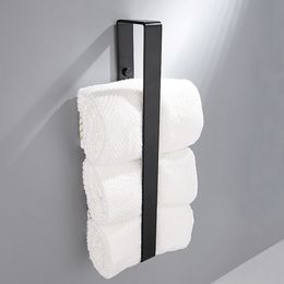 Black Bathroom Towel Holder Rack Rail Adhesive No Drill Kitchen Hand Towel Hanger Shoe Storage Shelf Bathroom Accessories