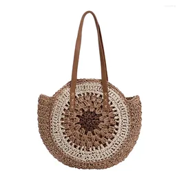 Evening Bags Top-Handle Fashion Handmade Round Hand-Woven Handbags Summer Contrast Colour Large Capacity Casual Shopping Handbag Tote