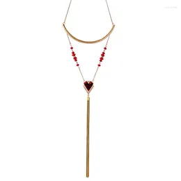 Pendant Necklaces Charm Red Heart Romantic Jewelry Choker Necklace Handmade Super Long Chain Tassel Collar Exaggerated